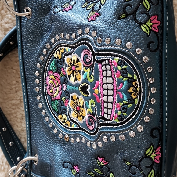 Montana West Blingy Sugar Skull Turquoise Shoulder Bag - Picture 2 of 12